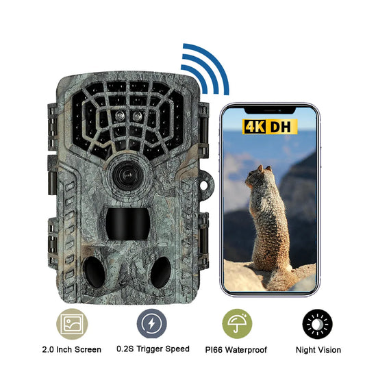 Cámara de caza 4K HD WIFI, cámara de rastreo para vida silvestre, cámara de bajo brillo Arction de 48 MP, IP65, impermeable, para exteriores, con visión nocturna