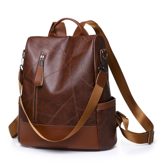 Mochila de viaje suave con cremallera de cuero sintético para mujer, morral retro informal de moda, bolsos de gran capacidad, novedad de 2023 