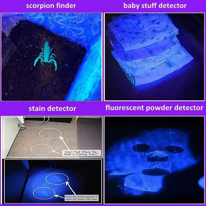 Rechargeable LED UV Flashlight Ultraviolet Torch Zoomable Mini 395nm UV Black Light Pet Urine Stains Detector Scorpion Hunting Leedoar