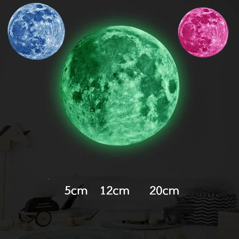 Adesivo de parede 3D Luminous Moon Estético Glow In The Dark Fluorescente Adesivo PVC Casa Crianças Quarto Decalques Decoração Papel de parede 