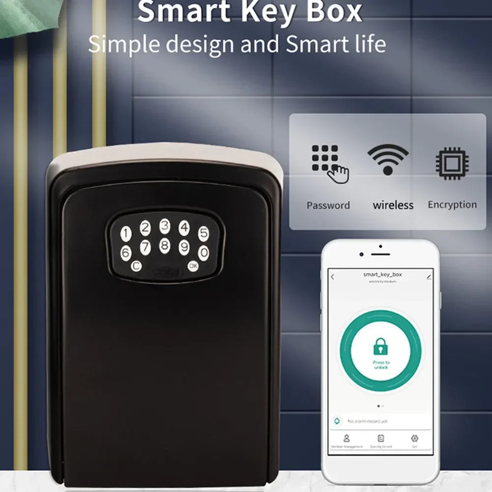 Key Safe Box Smart Strongbox (Password + Mobile Phone APP Unlock ) Warehouse Wall-mounted Anti-lost Key Lock Box Remote Control Leedoar