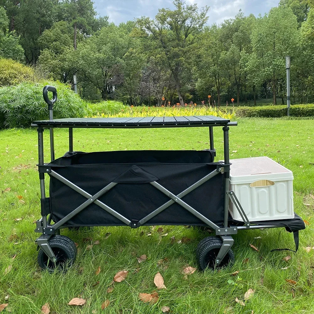 180L Liftable Tank Wheeled Camping Cart Handcart Foldable with Rear Door Hand Pushed Camping Trailer Trolley Picnic Vehicle Leedoar