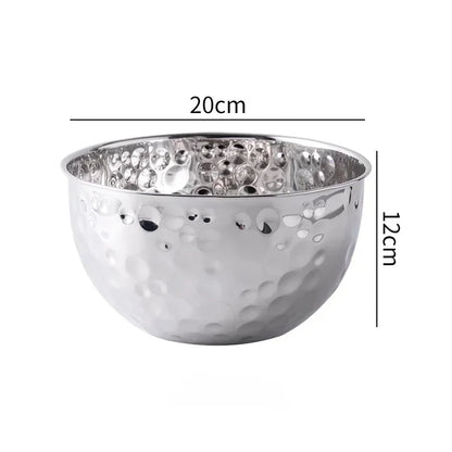 New Stainless Steel Hammer Point Fruit Bowl Salad Plate Egg Pot Thickened Baking Mixing Cooking Bowl Creative Decoration Bar KTV Leedoar