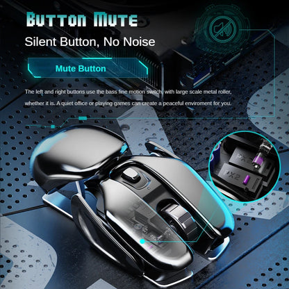 PX2 Metal 2.4G Rechargeable Wireless Mute 1600DPI Mouse 6 Buttons for PC Laptop Computer Gaming Office Home Waterproof Mouse Leedoar