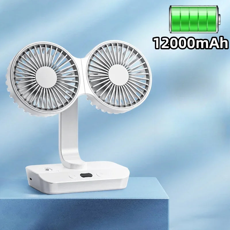 2024 Novo ventilador de agitação de cabeça dupla multifuncional 4 engrenagens ajustável de alta definição display digital luzes noturnas ventilador portátil