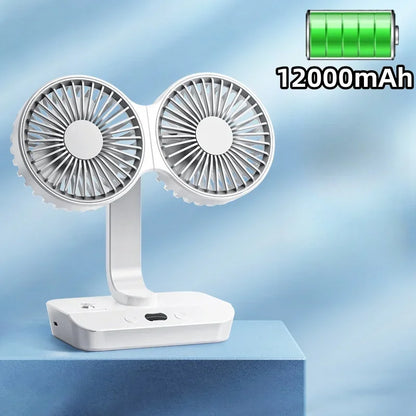 Ventilador portátil multifunción de doble cabezal, 4 velocidades, ajustable, pantalla digital de alta definición, luces nocturnas, nuevo modelo 2024