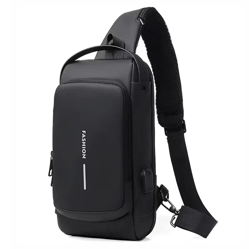 Bolsa de peito multifuncional masculina, bolsa esportiva tipo tiracolo, carregamento USB, antirroubo, com trava de senha para andar de motocicleta, mochilas de peito 