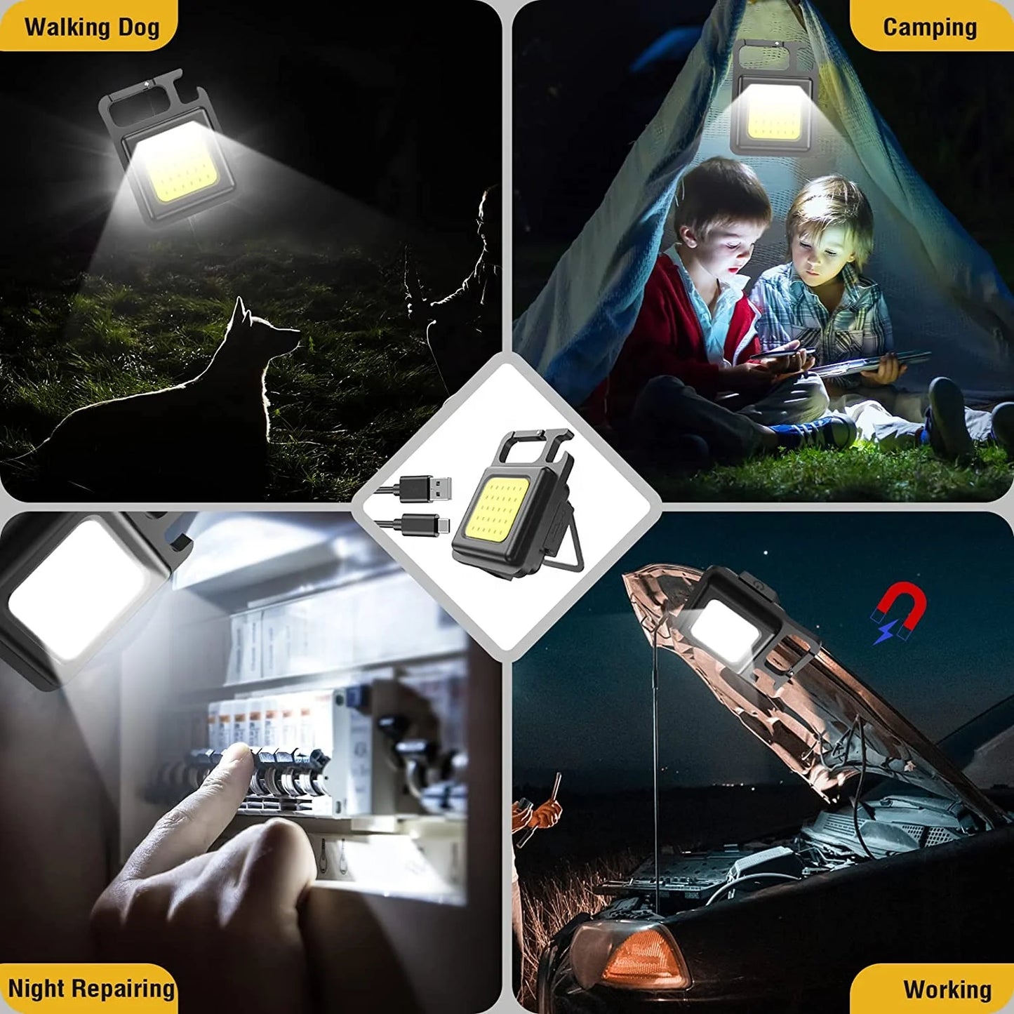 800mAh Multifunctional Keychain Flashlight Portable Camping Mini Light USB Rechargeable Flashlights Strong Magnetic COB Work Leedoar