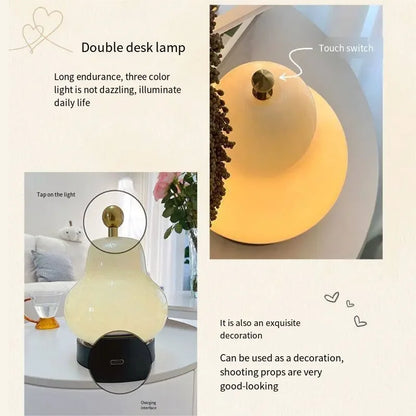 LED Cream Pear Table Lamp Bedroom Bedside Simple Living Room Charging Portable High-end Atmosphere Decoration Small Night Light Leedoar