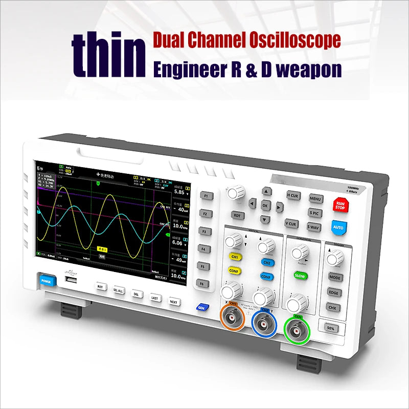 1014D Portable Digital Oscilloscope Osciloscopio Digital Multimeter 100MHz*2 2 In 1 Dual Channel Input Signal Generator