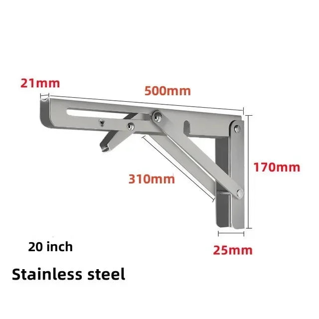 2pcs Heavy Duty Stainless Steel Folding Shelf Brackets Collapsible Wall Mounted L-Table Hinges for Bench & Table with Screws Leedoar