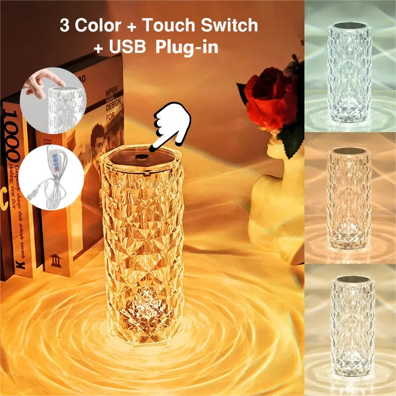 16 Colors LED Crystal Table Lamp Diamond Night Light Projector Rose Romantic Party Room Nightlight with RGB Controller SONG MAN Leedoar