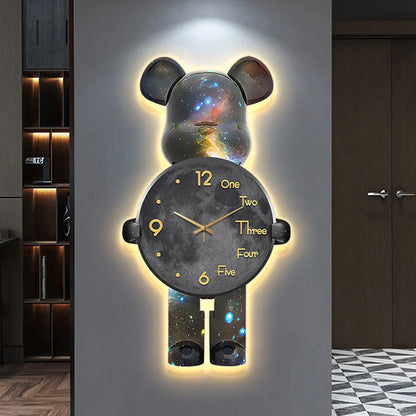 40x21CM Creative Wall Clock Cartoon Fashion Living Room Silent Art Clock Simple Modern Watch Wall Home Decoration Bear Leedoar