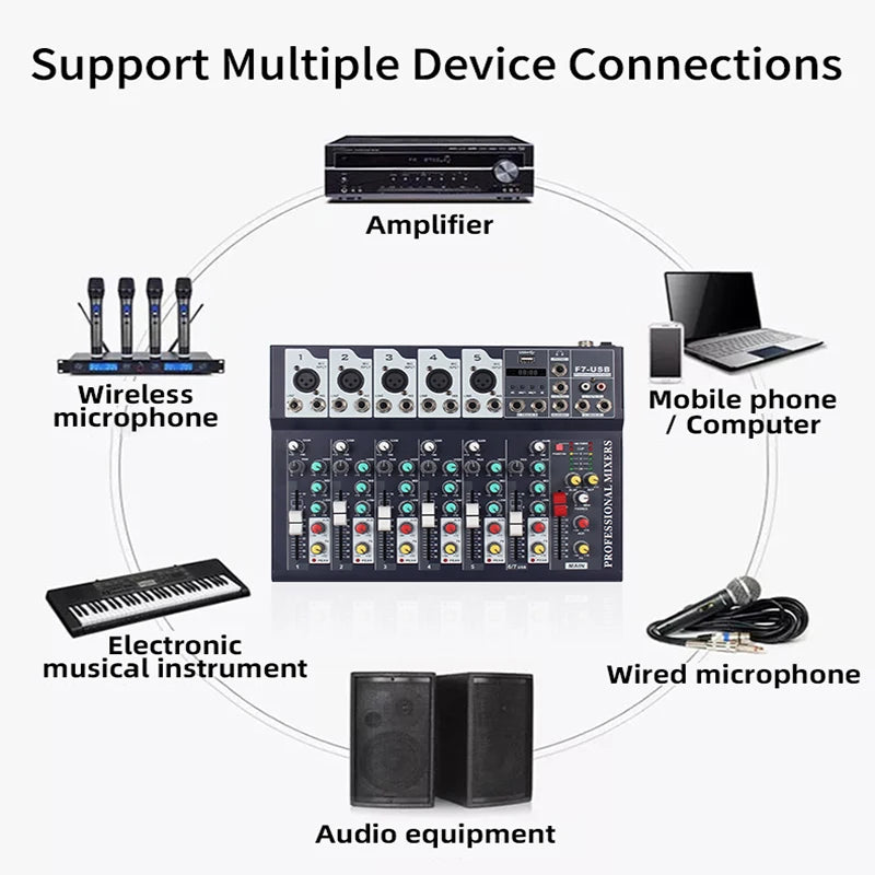 7 Channel Mixing Console Bluetooth USB Sound Card Pro Audio Equipment Mixer Audio Professional Digital Portable Video Consumer Leedoar