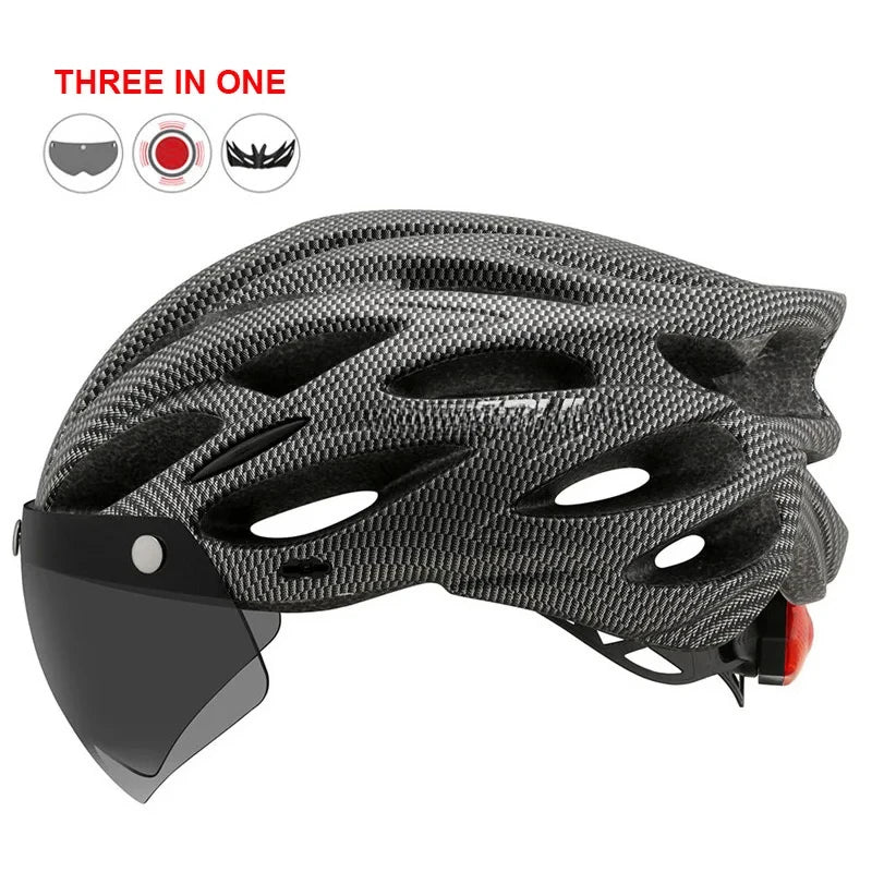 Casco de bicicleta Casco de seguridad para exteriores Casco de bicicleta con lente y ala Luz trasera (CB-26) Accesorios para motocicletas y bicicletas de montaña 