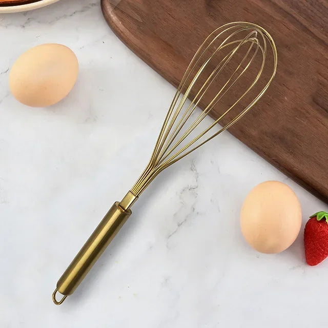 1Pcs Stainless Steel Egg Beater Gold Hand Whisk Egg Mixer Baking Cake Tool Baking Set Home Egg Tools Kitchen Accessories Leedoar