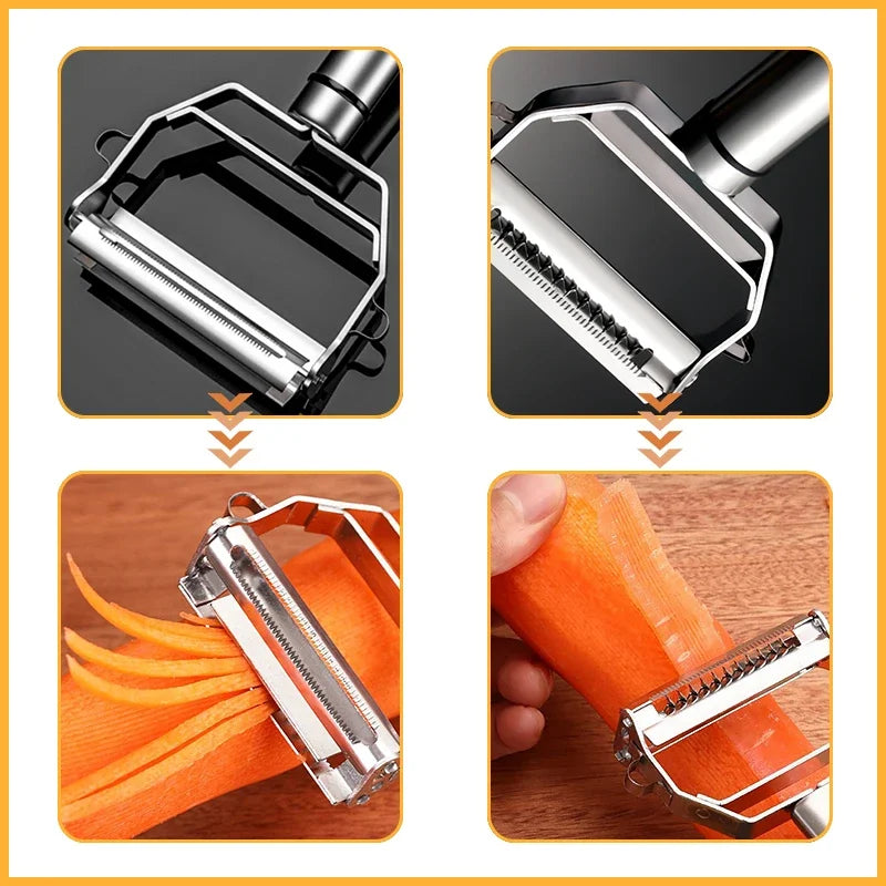 4in1 Vegetable Peeler Stainless Steel Melon Planer Multiple-Function Double-Head Peeler Household Kitchen Cucumber Slicer Tool Leedoar