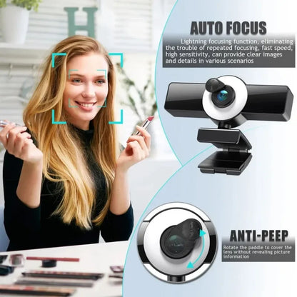 02 HD Beauty Webcam 2K 4K Autofoco Streaming Web Camera Microfone embutido Smart 1K Web Cam para desktop Laptops PC Game 