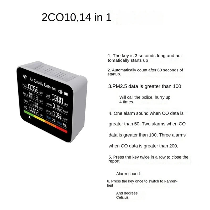 14 in 1 Tuya WIFI Air Quality Monitor