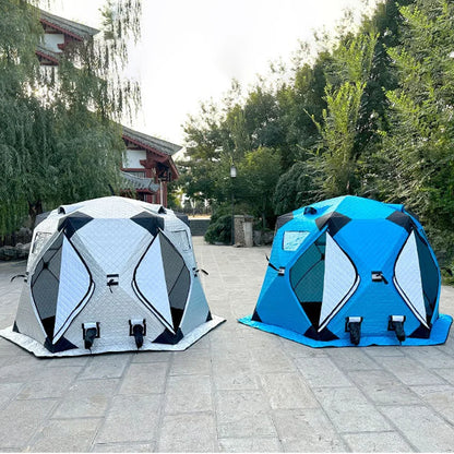 Tienda de campaña automática de apertura rápida, refugio para pesca en hielo o nieve, cálida y cálida para el invierno, tienda de campaña hexagonal impermeable para exteriores para 5-8 personas 