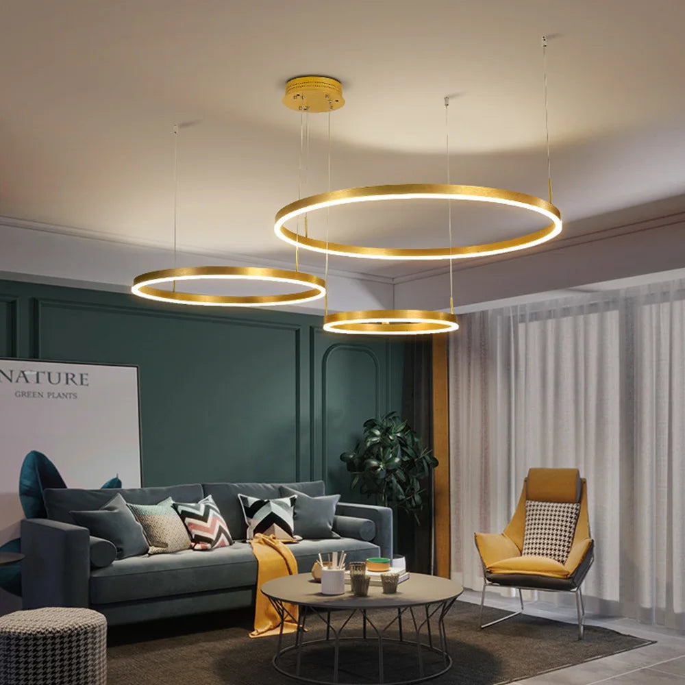 LED Modern Home Lighting Pendant Light Simple Nordic Style Ceiling Hanging Circular Pendant Light Home Decoration Light Fixture Leedoar