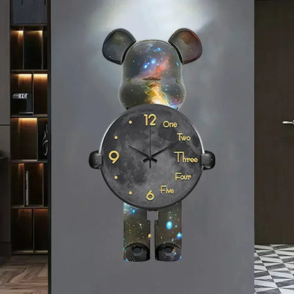 40x21CM Creative Wall Clock Cartoon Fashion Living Room Silent Art Clock Simple Modern Watch Wall Home Decoration Bear Leedoar