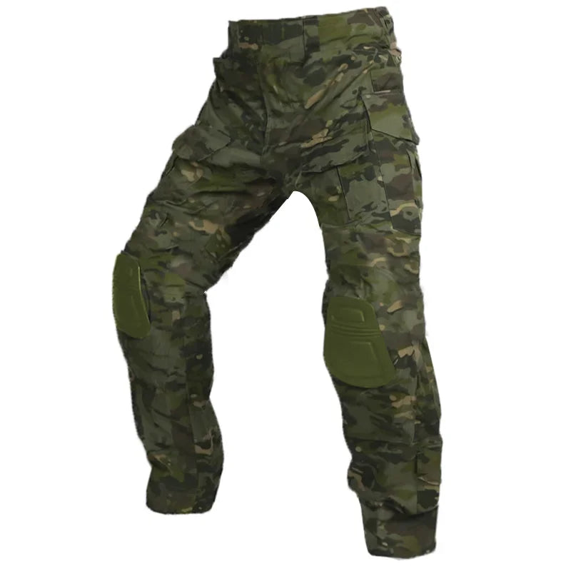 Men Army Paintball Combat Cargo With Knee Pads Multicam CP Camouflage Military Airsoft Equipments Tactical Pant Hunting Clothing Leedoar