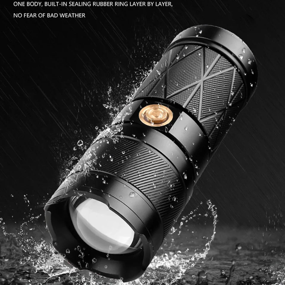 XHP90.2Led Super Bright Double Head Flashlight Waterproof USB Rechargeable Zoomable Torch Work Light Spotlight Floodling Lantern Leedoar