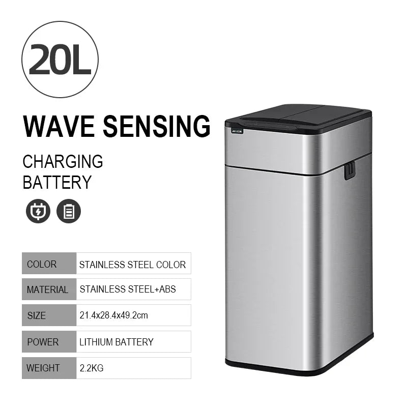 15L 20L 30L 40L 50L 60L Smart Trash Can Stainless Steel Waste bin High Trash Cans Garbage Bin for Kitchen Trash Can Wastebasket Leedoar