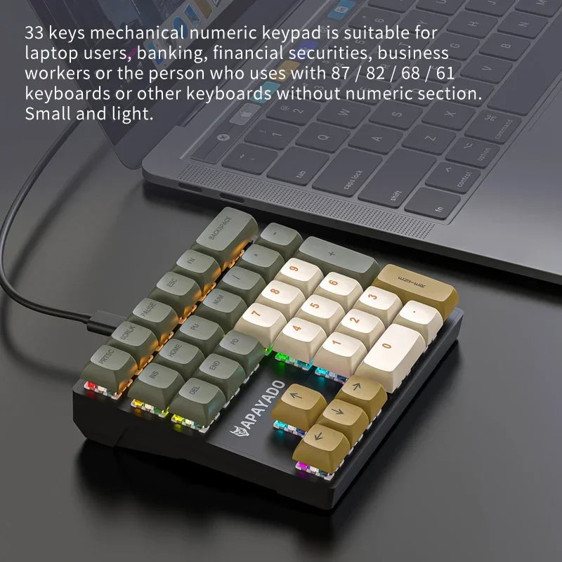 Wired Mechanical 33-Key Numeric Keypad with Multi-Color Lights Shaft Suitable for Finance, Business Keypad Laptop Keyboard