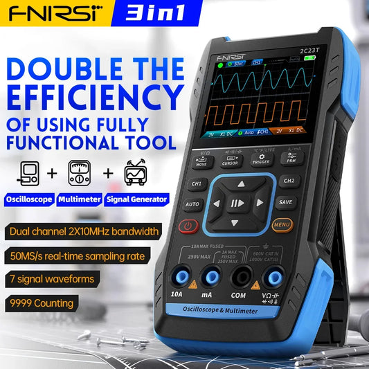 2C23T Digital Oscilloscope Multimeter 3 in 1 Dual Channel 50MS/s Sampling Rate 10MHz*2 Bandwidth Function Signal Generator Leedoar