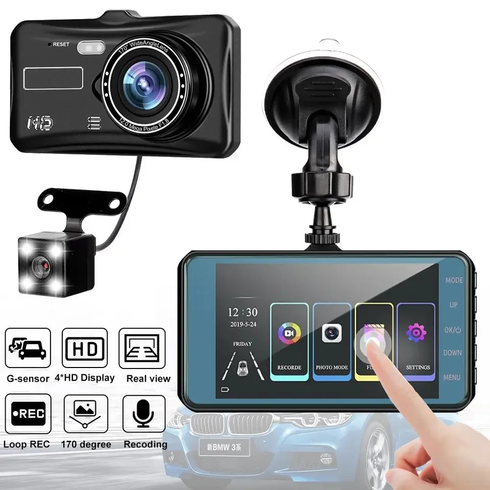 4inch Dashcam Smart Car Dvr Dual Lens Mini Universal Auto Camera 2 Channel Dash Cam Front And Rear Dual Lens 1080p Dual Dash Cam Leedoar