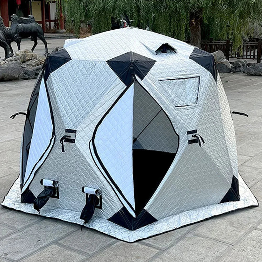 Tenda de acampamento de abertura rápida automática, abrigo, inverno, quente, gelo/neve, pesca, tenda, exterior, à prova d'água, hexagonal, para 5 a 8 pessoas 