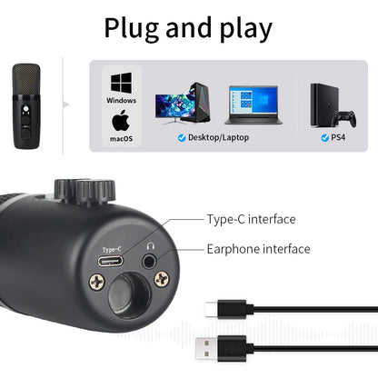 Micrófono de condensador con trípode premium para grabación de podcasts en caliente Bm501, micrófono USB RGB para juegos, transmisión en vivo, música y canto, nuevo 