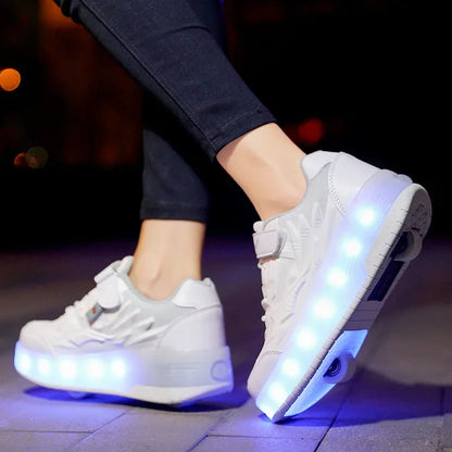 Kids Roller Skate Shoes Led Light Boys Girls Sneakers with 2 Wheels Sport Sneakers Christmas Birthday Children Show Gift Leedoar