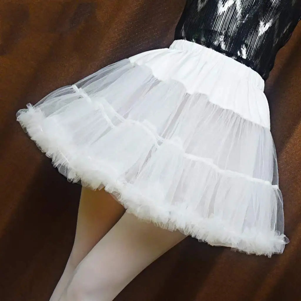 Women Girls Ruffled Short Petticoat Solid Fluffy Bubble Tutu Skirt Puffy Half Slip Prom Crinoline Underskirt No Hoop