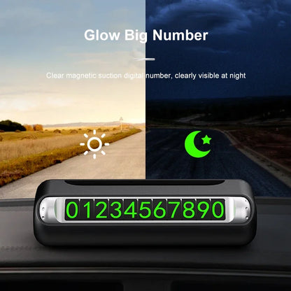 Car Parking Number Plate Luminous Auto Parking Card Solar Charging Temporary Stop Phone Number Card Safety Hammer Car Accessory Leedoar