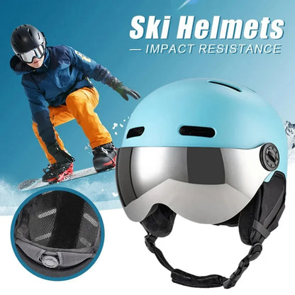 Capacete de esqui, boné de proteção para esqui, à prova de vento, com óculos removíveis, casco de ABS e espuma EPS para esqui, snowboard, snowboard 