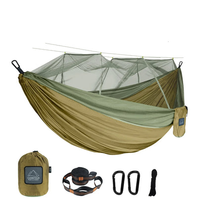 Outdoor Camping Portable Single Size Nylon Fabric Portable Travel Outdoor Camping Hanging Sleeping  Hammock with Mosquito Net Leedoar