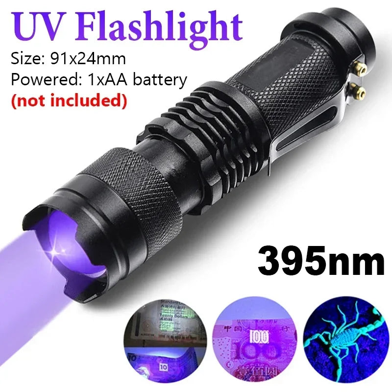 LED Ultraviolet Torch UV Flashlight Zoomable Mini Ultra Violet Lights 395/365nm Inspection Lamp Pet Urine Stain Detector Tools Leedoar