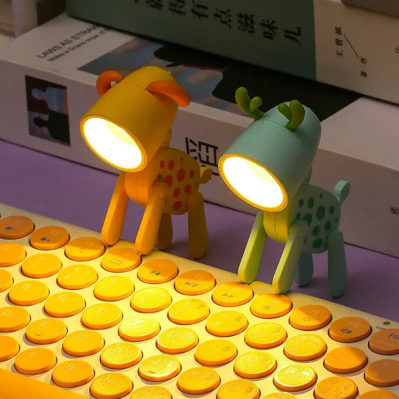 LED Mini Night Light Cute Dog Deer Foldable Desk Lamps Desktop Ornament Book Light Kids Room Bedside Bedroom Decor Holiday Gifts Leedoar