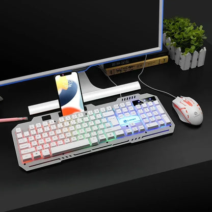 Teclado para jogos com fio USB JP-2 RGB retroiluminado com mouse para jogos com retroiluminação silenciosa para escritório, PC, jogos, PC, laptop