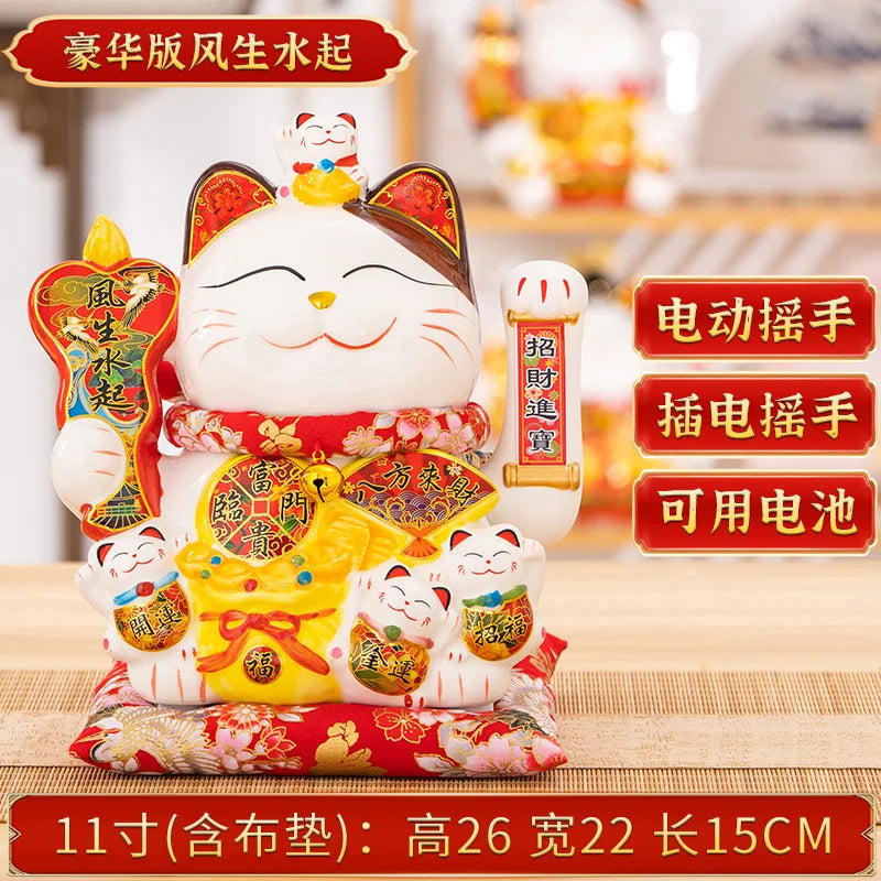 Ceramic Maneki Neko Lucky Cat Home Decor Waving Hand Cat Feng Shui Ceramic Fortune Cat Statue Kawaii Room Decor Accessories Leedoar