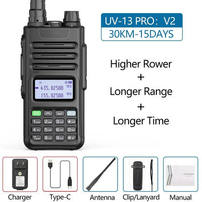 Novo UV-13 PRO Dual Band Walkie Talkie Tipo-C Carregador 10W Alta Potência Longo Alcance UV13 Pro Transceptor Ham Portátil Duas Vias Rad 