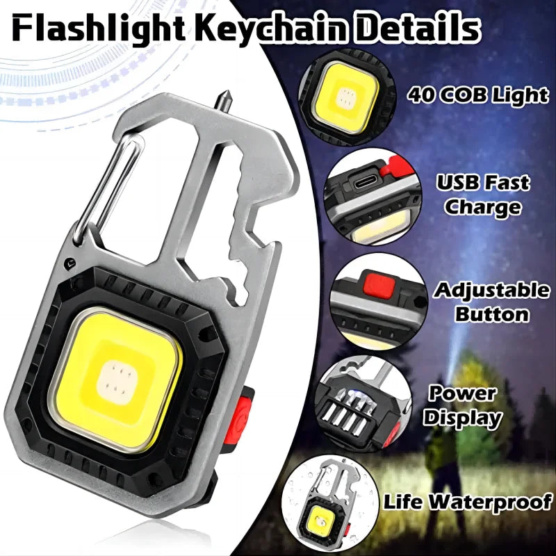 Mini COB LED Flashlight Keychain Light Multifunctional Portable Lamp USB Charging Emergency Lights Outdoor Work Camping Lantern Leedoar