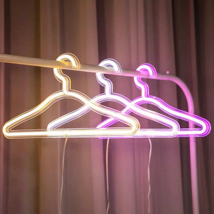 5PCS LED Hanger Neon Light Sign Glow Clothes Display Stand USB Powered for Fashion Clothing Shop Market Room Wall Decoration Leedoar