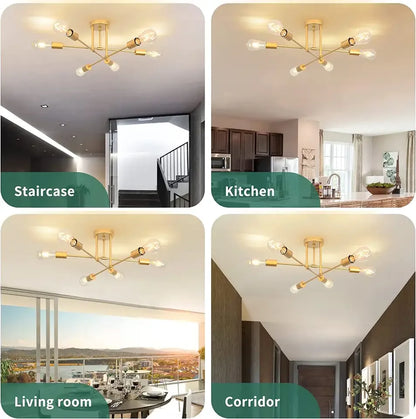 Decor Pendant Lighting Modern Round Multiple Rod Iron Led American Design Living Room Lamp Chandeliers Ceiling Pendant Lights Leedoar