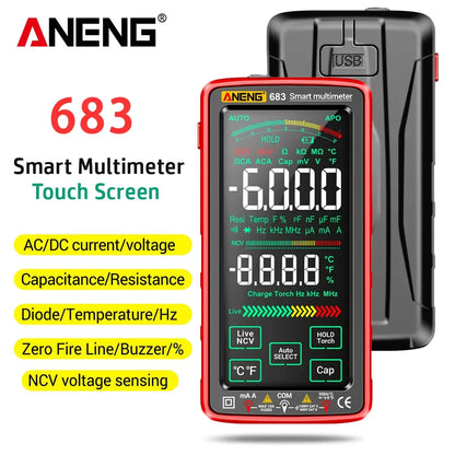 ANENG 683 Red Smart Anti-burn Rechargeable Multimeter Non-contact Electrical Teste Screen Display Auto Range Multimetry Tool Leedoar