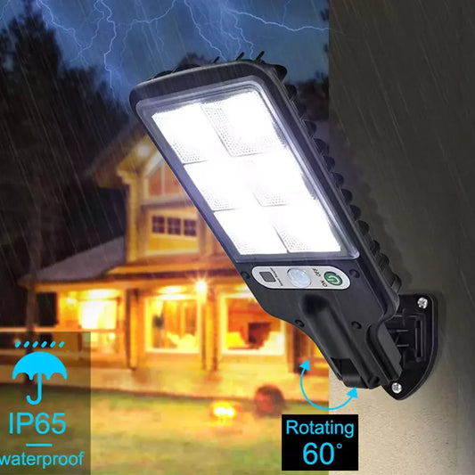 Lâmpada solar externa Iluminação de segurança Lâmpada de parede Luz de rua Cob Led Sensor de movimento Controle remoto inteligente IP 65 À prova d'água Song Man 