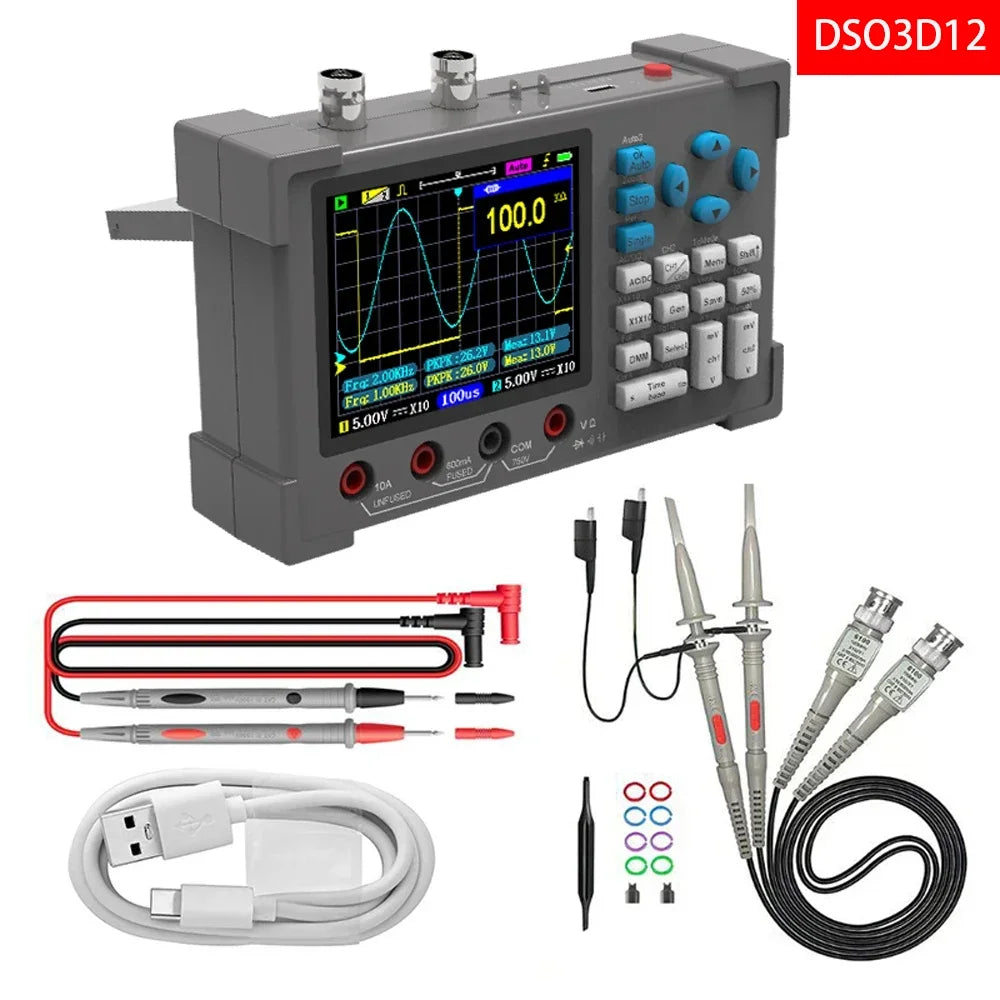 3.2 Inch Desktop Digital Oscilloscope 120M Performance Bandwidth Dual Channel Multimeter And Signal Generator 3 in 1 DSO3D12 Leedoar